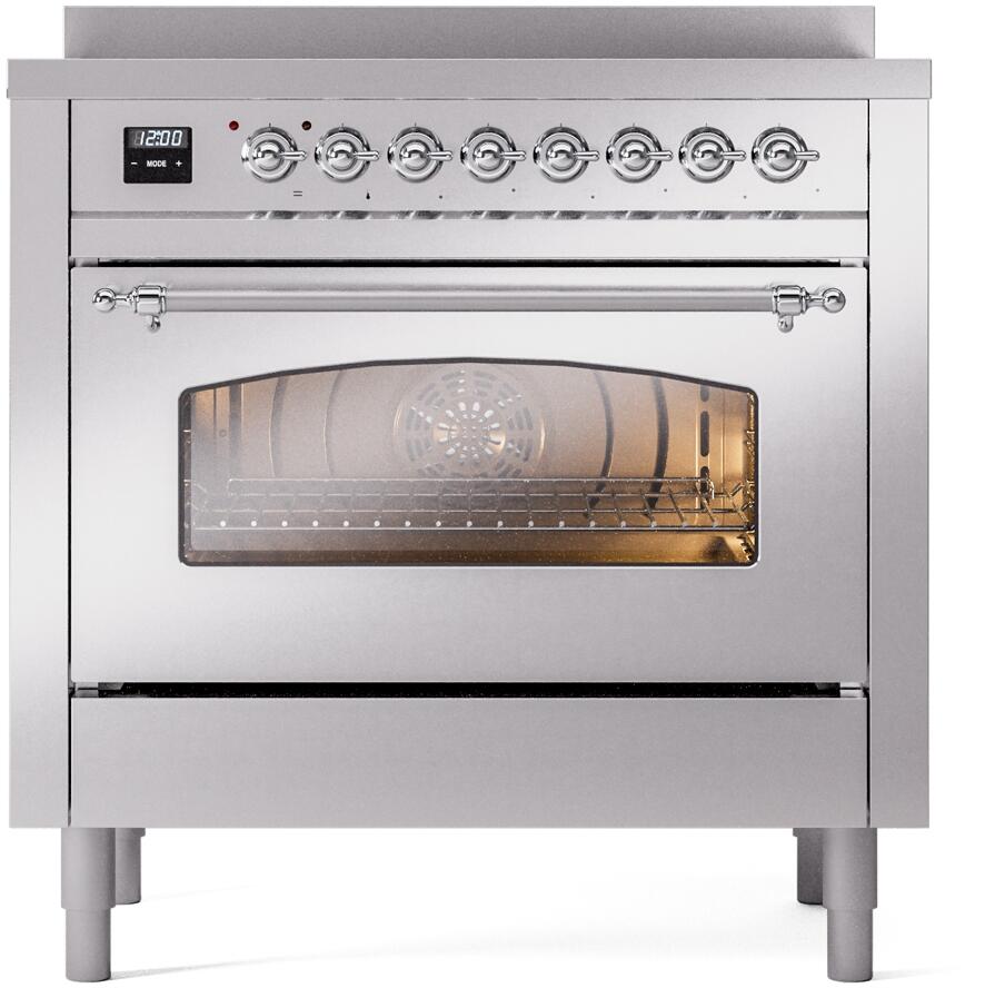 Nostalgie II 36 Inch Electric Freestanding Range in Stainless Steel with Chrome Trim
