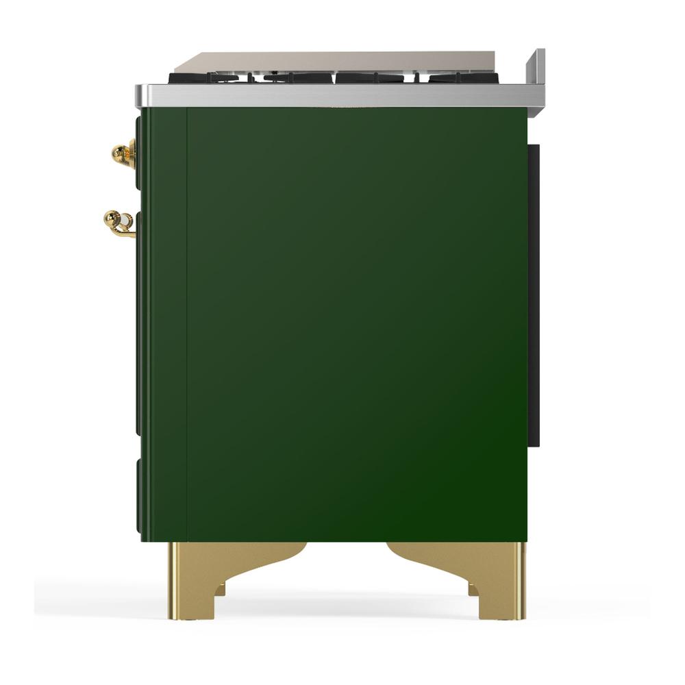 ILVE UMD40FQNR3EGGLP Majestic III 40 inch Dual Fuel Range with 6 Burners and Griddle, Dual Function Burner up to 25,000 BTU (Liquid Propane, Solid Door, Emerald Green, Brass)