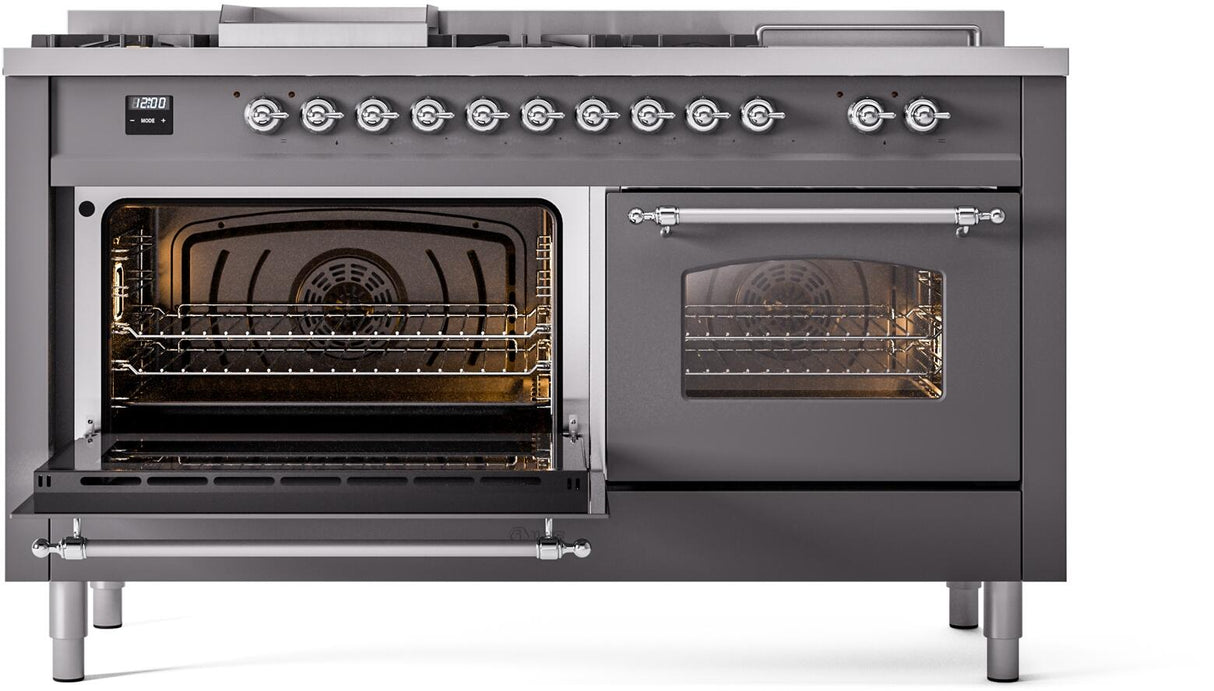 Nostalgie II 60 Inch Dual Fuel Liquid Propane Freestanding Range in Matte Graphite with Chrome Trim