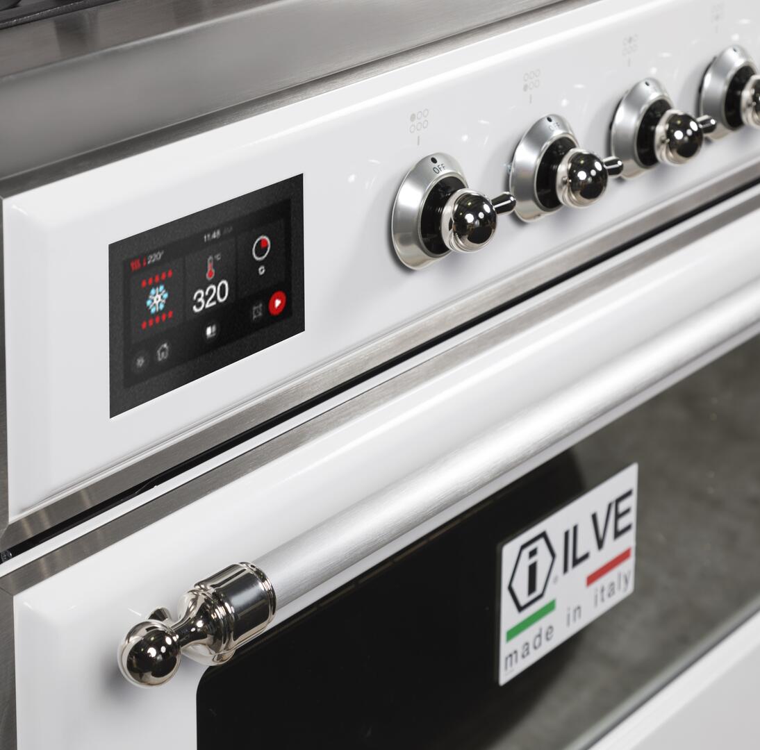 Majestic II 36 Inch Dual Fuel Natural Gas Freestanding Range in White with Chrome Trim