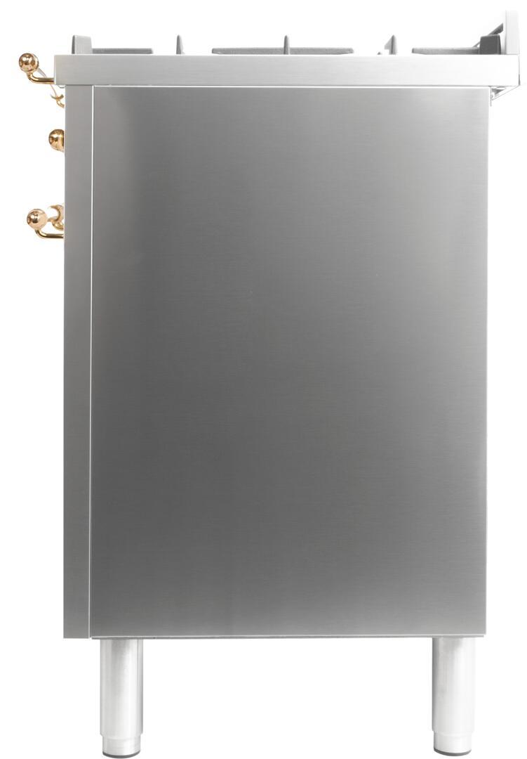 Nostalgie 30 Inch Dual Fuel Natural Gas Freestanding Range in Stainless Steel with Brass Trim