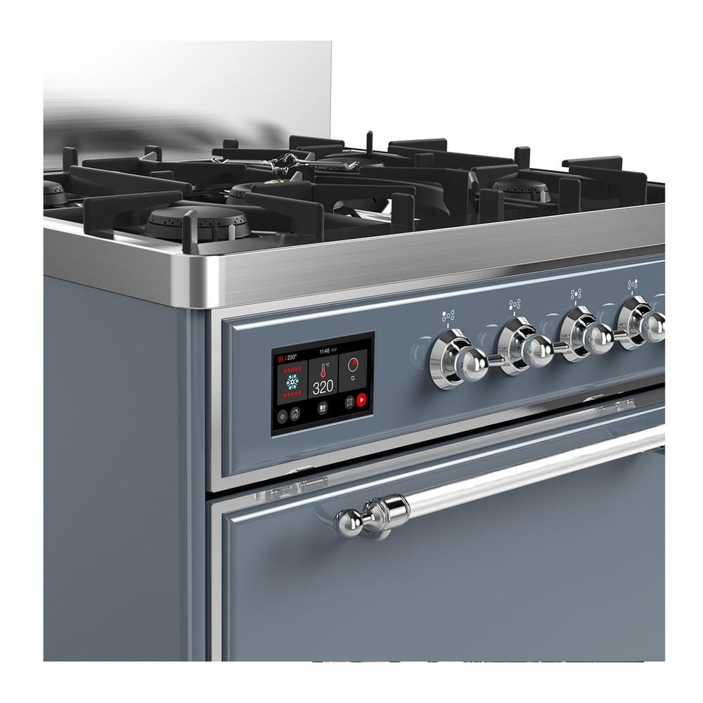 ILVE UM30QNR3BGCLP Majestic III 30 inch Dual Fuel Range with 5 Black Brass Burners, Dual Function Burner up to 25,000 BTU (Liquid Propane, Solid Door, Blue Grey, Chrome)