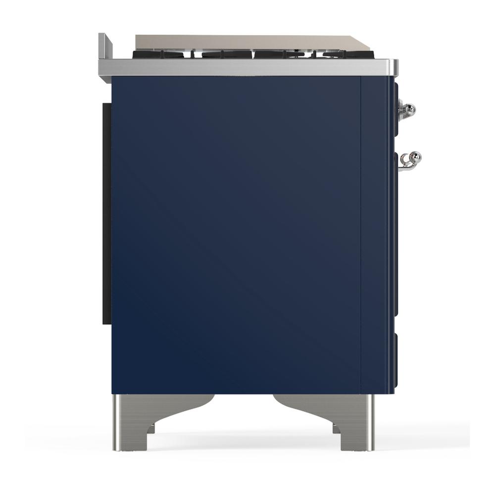 ILVE UM60FQNR3MBCLP Majestic III 60 inch Dual Fuel Range with 9 Burners and Griddle, Dual Function Burner up to 25,000 BTU (Liquid Propane, Solid Door, Midnight Blue, Chrome)