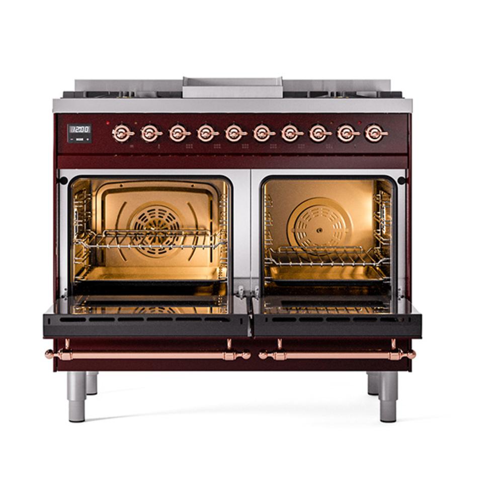 ILVE UND40FNMPBUPLP Nostalgie II Noblesse 40 inch Dual Fuel Range (Liquid Propane, Triple Glass Door, Burgundy, Copper)