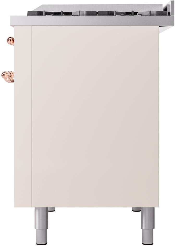 Nostalgie II 48 Inch Dual Fuel Natural Gas Freestanding Range in Antique White with Copper Trim