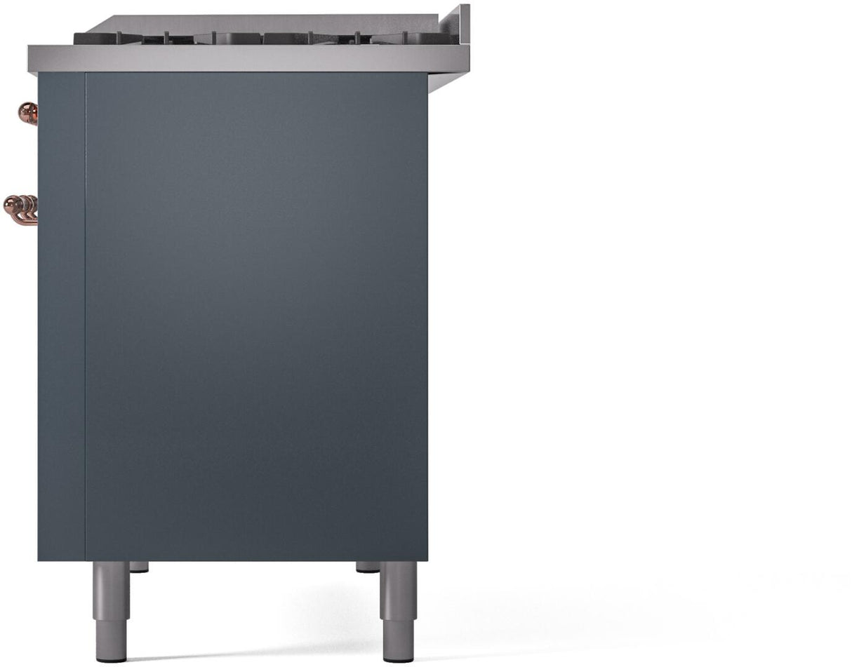 Nostalgie II 48 Inch Dual Fuel Liquid Propane Freestanding Range in Blue Grey with Copper Trim