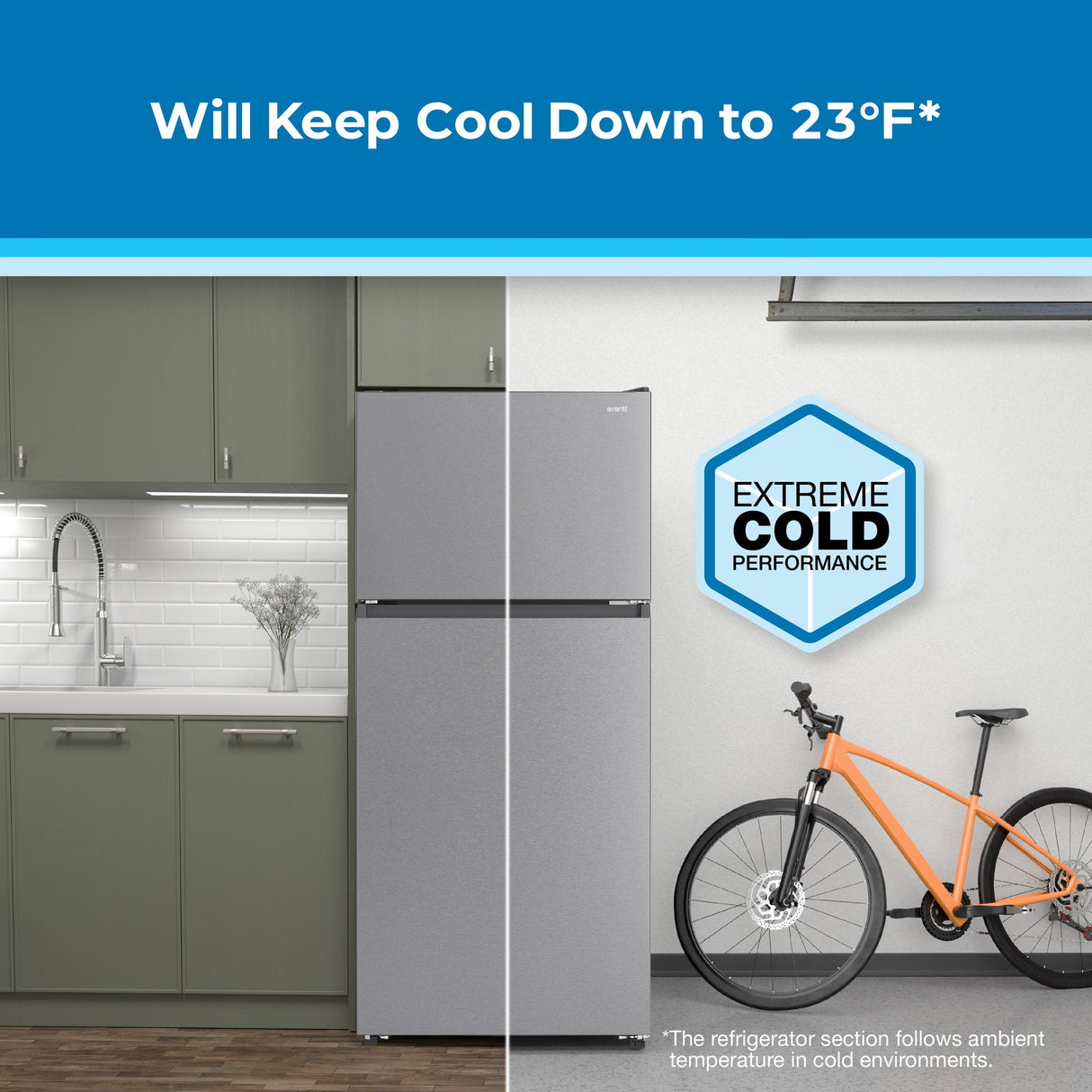 Avanti Frost-Free Apartment Size Garage Ready Refrigerator, 18.0 cu. ft. Capacity, in Stainless Steel (AVFF18DLJ0SS)