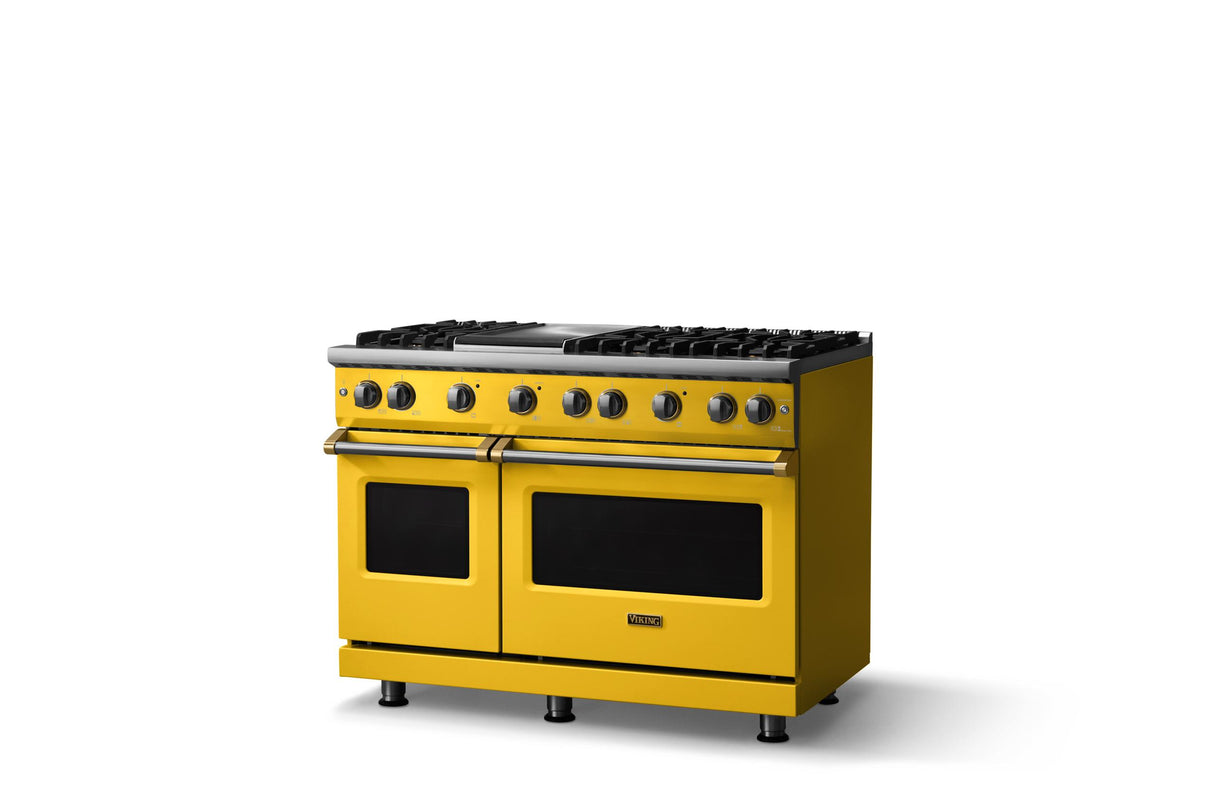 48"W. Sealed Burner Gas Range (Burner: 6g, Finish: Daffodil, Trim: Brushed Brass, Fuel: Propane)