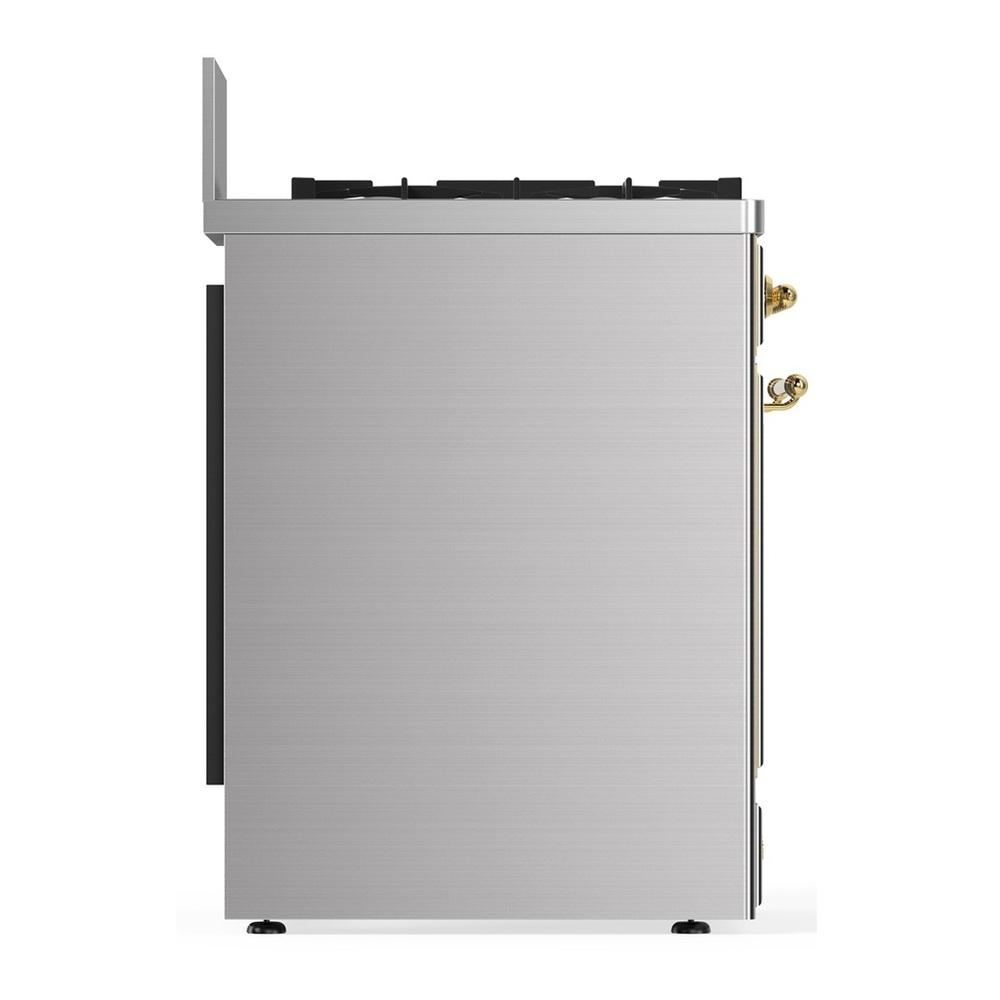 ILVE UM30QNR3SSGLP Majestic III 30 inch Dual Fuel Range with 5 Black Brass Burners, Dual Function Burner up to 25,000 BTU (Liquid Propane, Solid Door, Stainless Steel, Brass)
