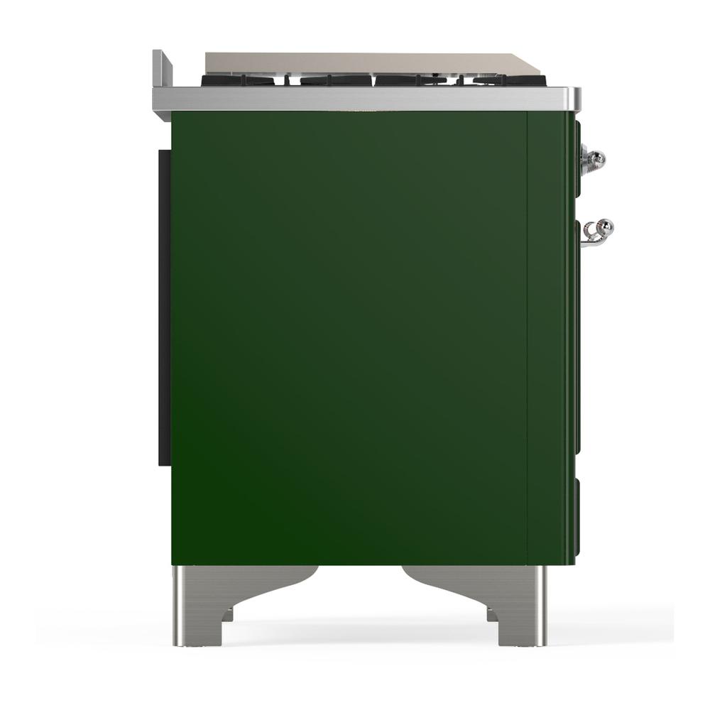 ILVE UM36FQNR3EGC Majestic III 36 inch Dual Fuel Range with 6 Black Brass Burners and Griddle, Dual Function Burner up to 25,000 BTU (Solid Door, Emerald Green, Chrome, Natural Gas)