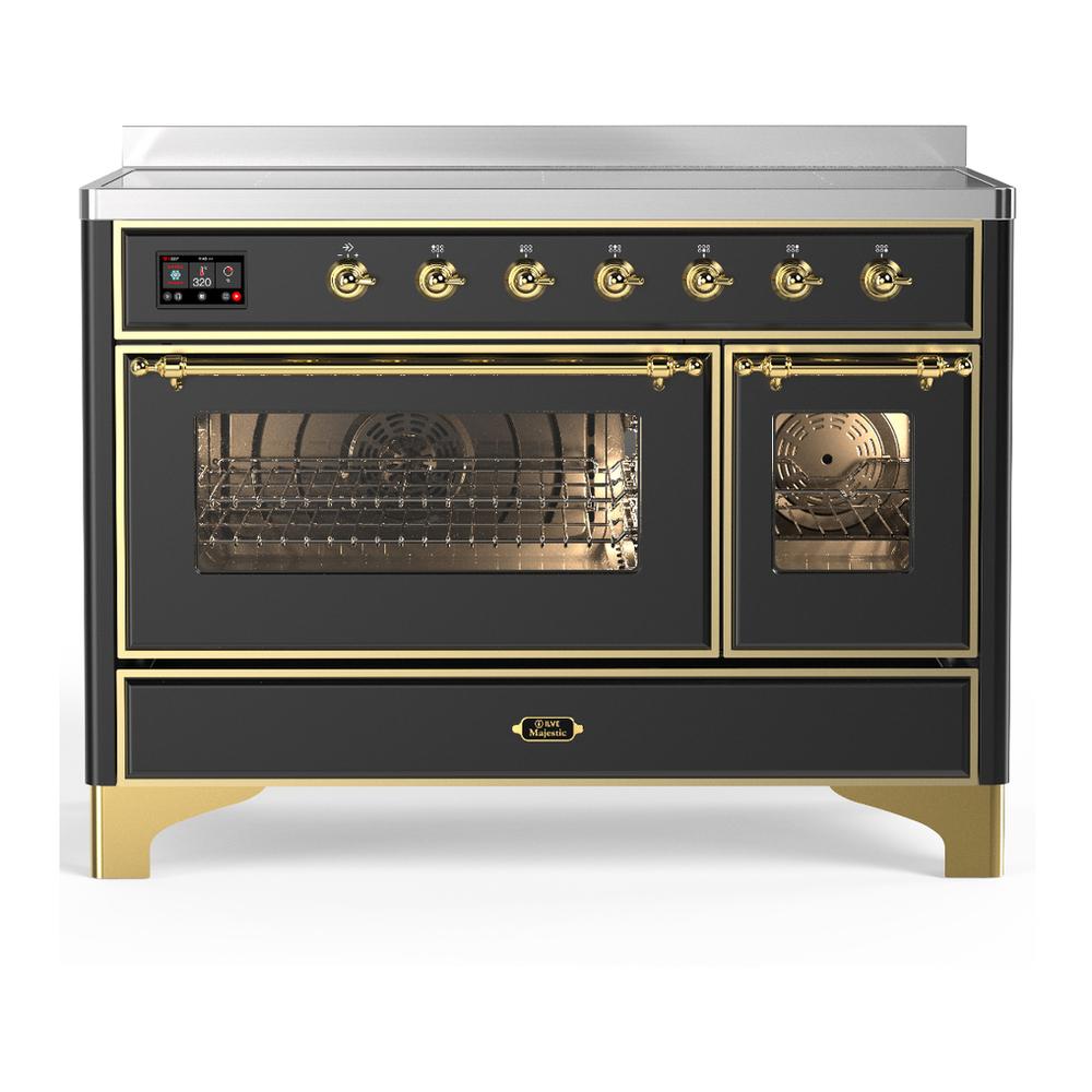 ILVE UMIB48NR3MGG Majestic III 48 inch Induction Range with 6 Elements, 5.02 cu. ft. Total Oven Capacity (Triple Glass Door, Graphite Matte, Brass)