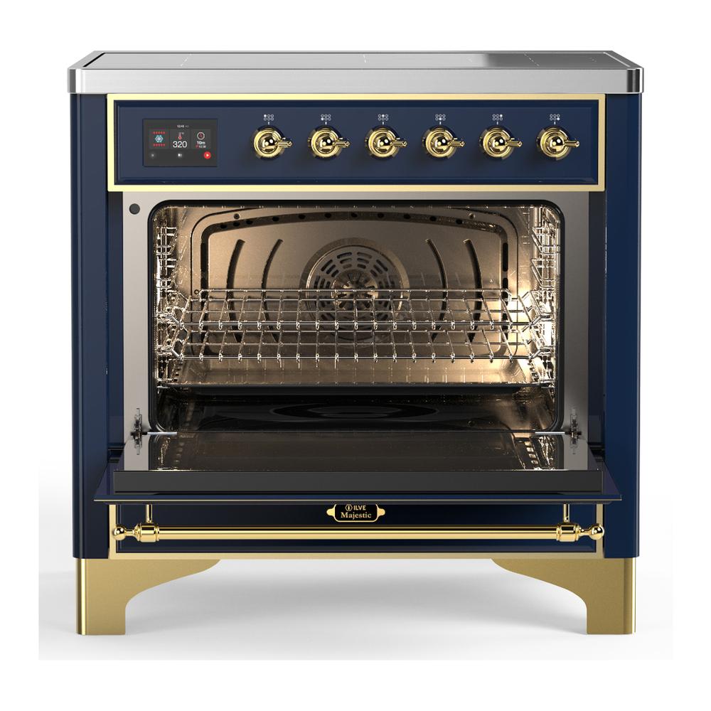 ILVE UMIB36NR3MBG Majestic III 36 inch Induction Range with 6 Elements, 3.5 cu. ft. Total Oven Capacity (Triple Glass Door, Midnight Blue, Brass)