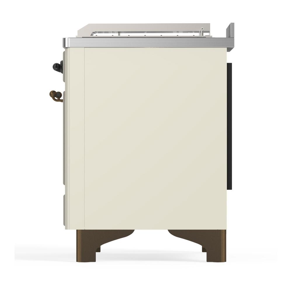 ILVE UM48FSQNR3AWBLP Majestic III 48 inch Dual Fuel Range with 5 Black Brass Burners, Griddle and French Top, Dual Function Burner up to 25,000 BTU (Liquid Propane, Solid Door, Antique White, Burnished)