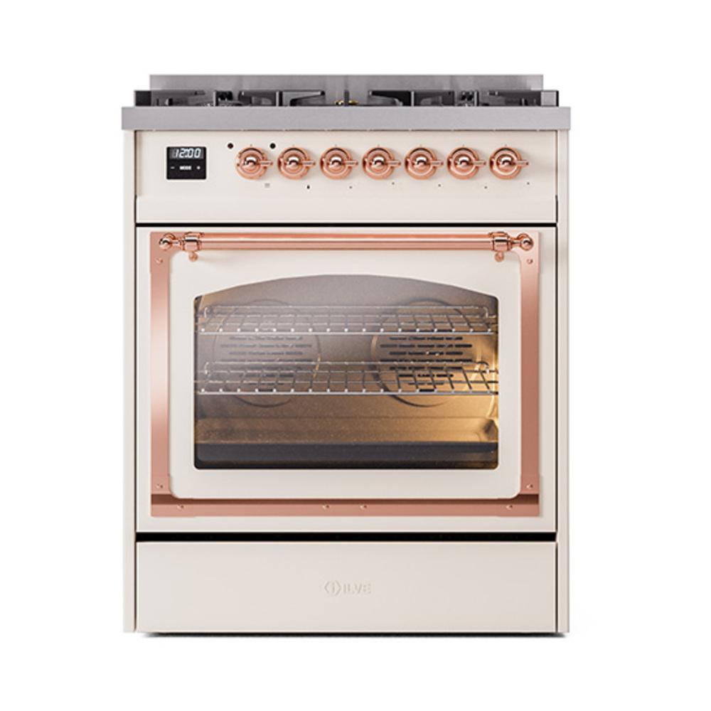 ILVE UN30NMPAWP Nostalgie II Noblesse 30 inch Dual Fuel Range (Natural Gas, Triple Glass Door, Antique White, Copper)