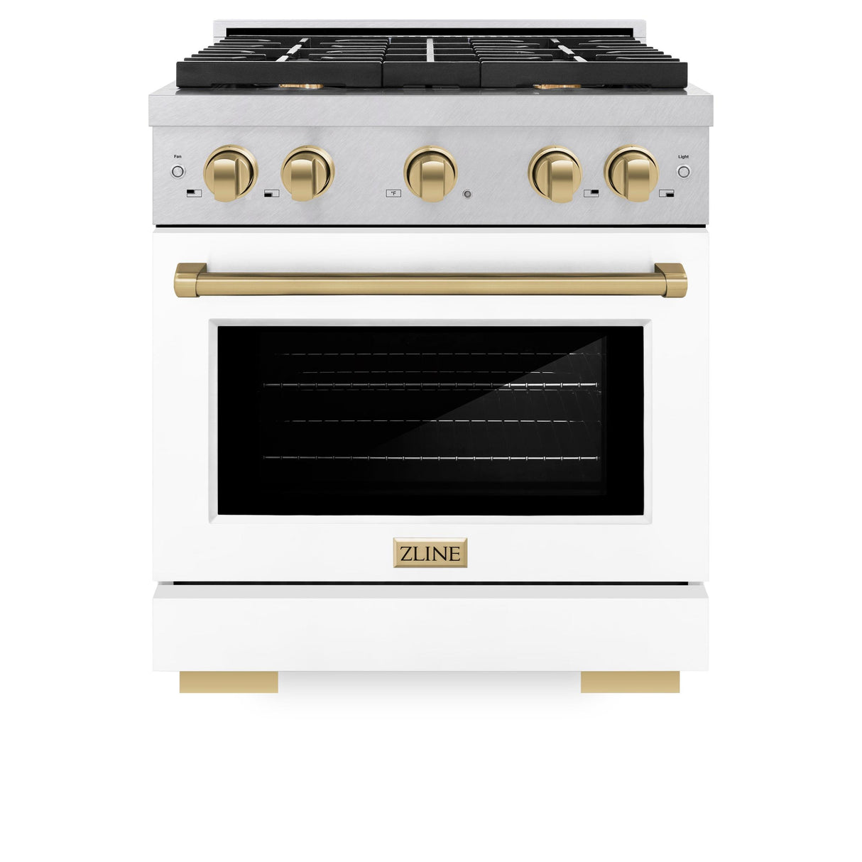 ZLINE Autograph Edition 30 in. 4.2 cu. ft. 4 Burner Gas Range with Convection Gas Oven in DuraSnow' Stainless Steel with White Matte Door and Champagne Bronze Accents (SGRSZ-WM-30-CB)