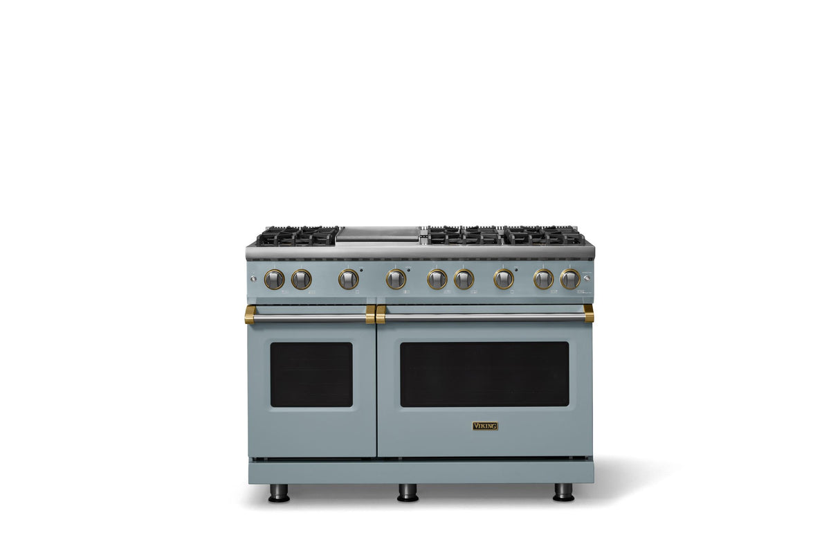 48"W. Sealed Burner Gas Range (Burner: 6g, Finish: November Sky, Trim: Brushed Brass, Fuel: Natural Gas)