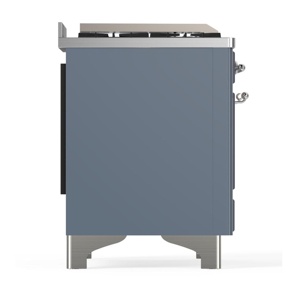 ILVE UM36FNR3BGCLP Majestic III 36 inch Dual Fuel Range with 6 Black Brass Burners and Griddle, Dual Function Burner up to 25,000 BTU (Triple Glass Door, Blue Grey, Chrome, Liquid Propane)