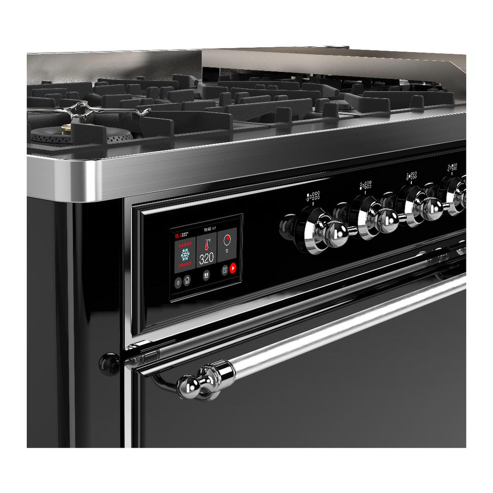 ILVE UM60FQNR3BKC Majestic III 60 inch Dual Fuel Range with 9 Burners and Griddle, Dual Function Burner up to 25,000 BTU (Natural Gas, Solid Door, Glossy Black, Chrome)