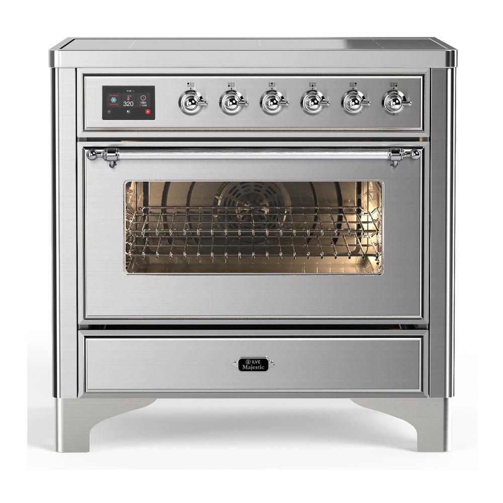 ILVE UMIB36NR3SSC Majestic III 36 inch Induction Range with 6 Elements, 3.5 cu. ft. Total Oven Capacity (Triple Glass Door, Stainless Steel, Chrome)