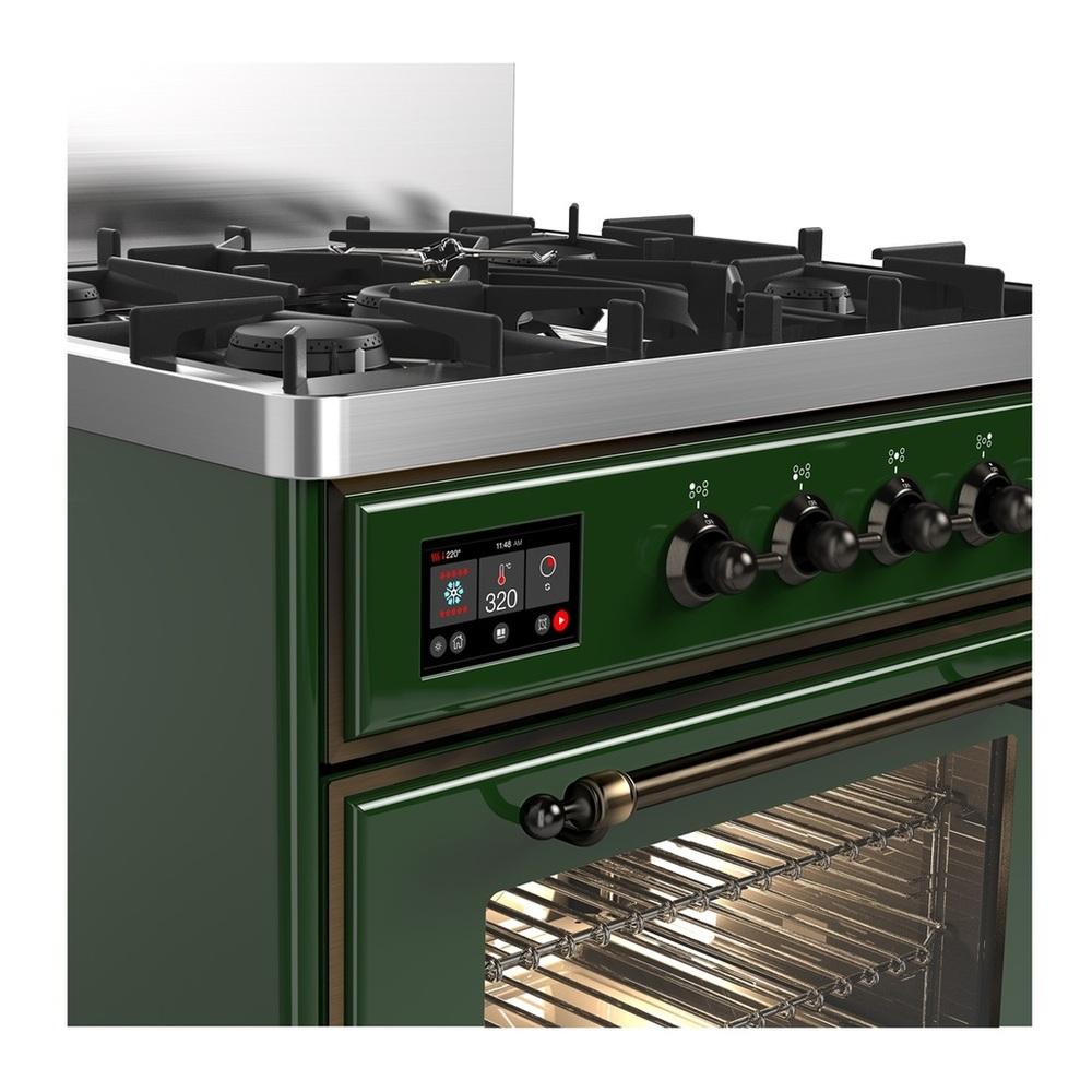 ILVE UM30NR3EGB Majestic III 30 inch Dual Fuel Range with 5 Black Brass Burners, Dual Function Burner up to 25,000 BTU (Natural Gas, Triple Glass Door, Emerald Green, Burnished)