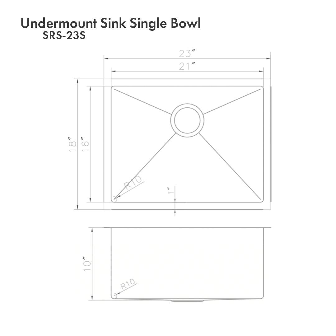 ZLINE 23 in. Meribel Undermount Single Bowl Satin Stainless Steel Kitchen Sink with Bottom Grid (SRS-23S)