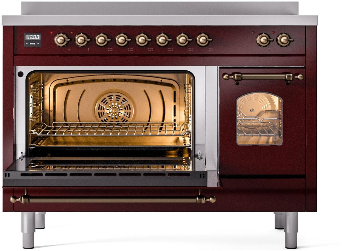 Nostalgie II 48 Inch Electric Freestanding Range in Burgundy with Bronze Trim