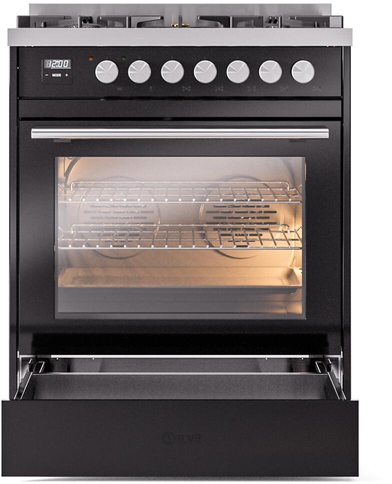 Professional Plus II 30 Inch Dual Fuel Liquid Propane Freestanding Range in Glossy Black with Trim