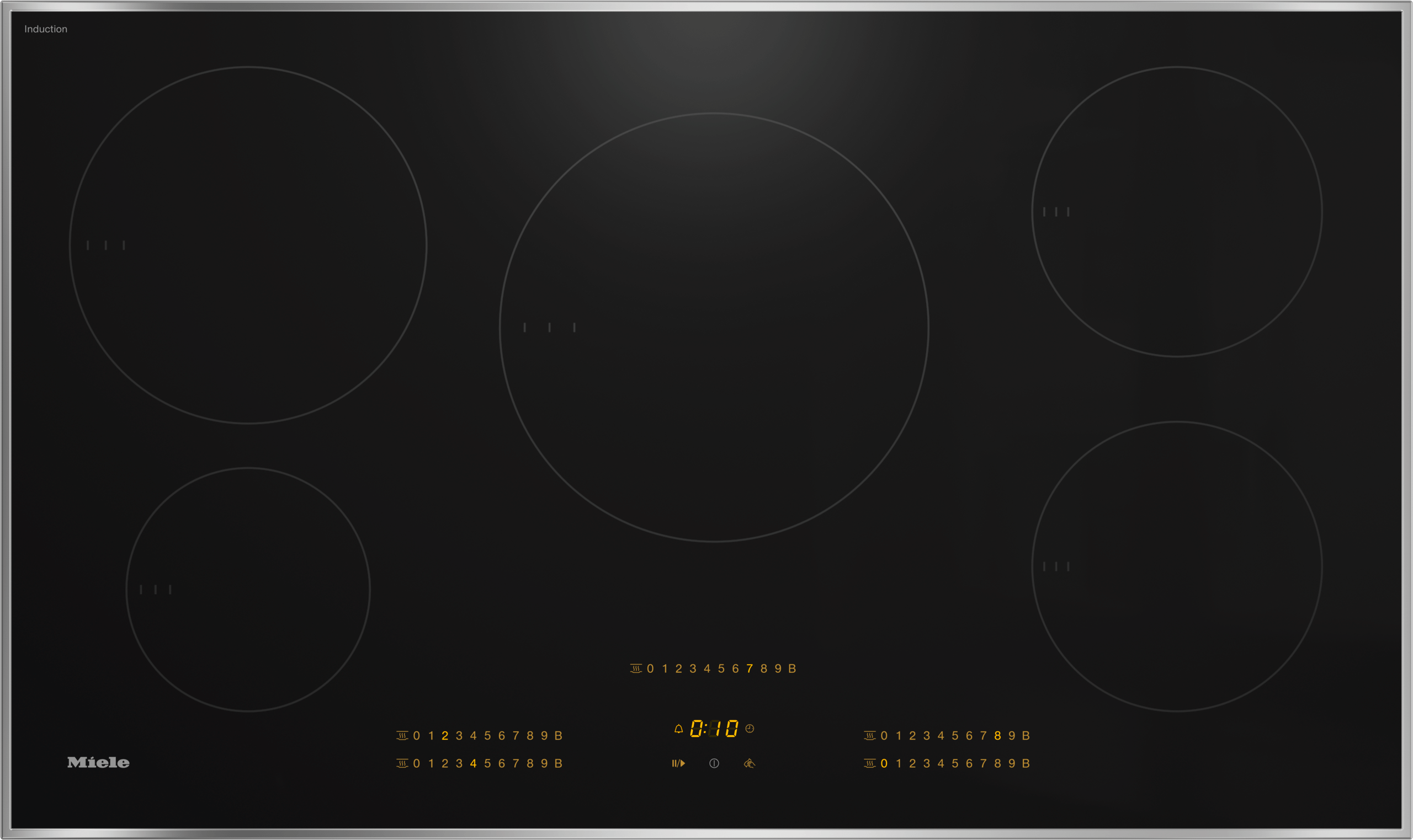 KM 7740 FR - 36-inch induction cooktop, operated with its own controls with 5 round cooking zones