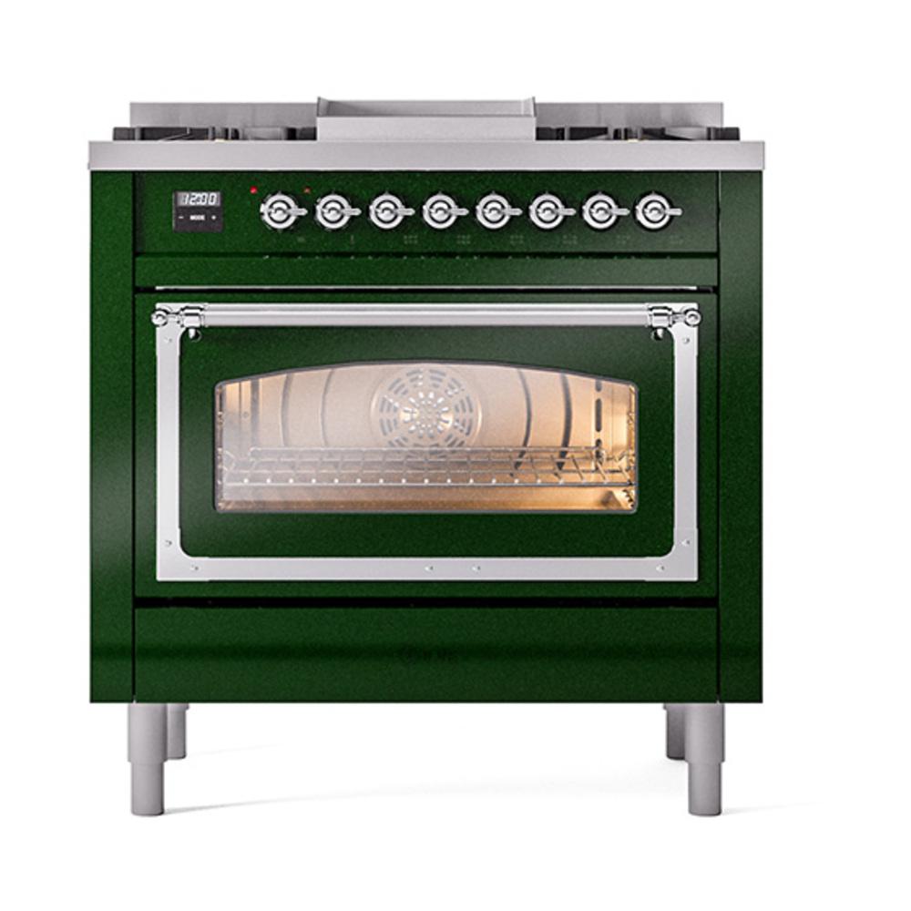 ILVE UN36FNMPEGC Nostalgie II Noblesse 36 inch Dual Fuel Range (Natural Gas, Triple Glass Door, Emerald Green, Chrome)