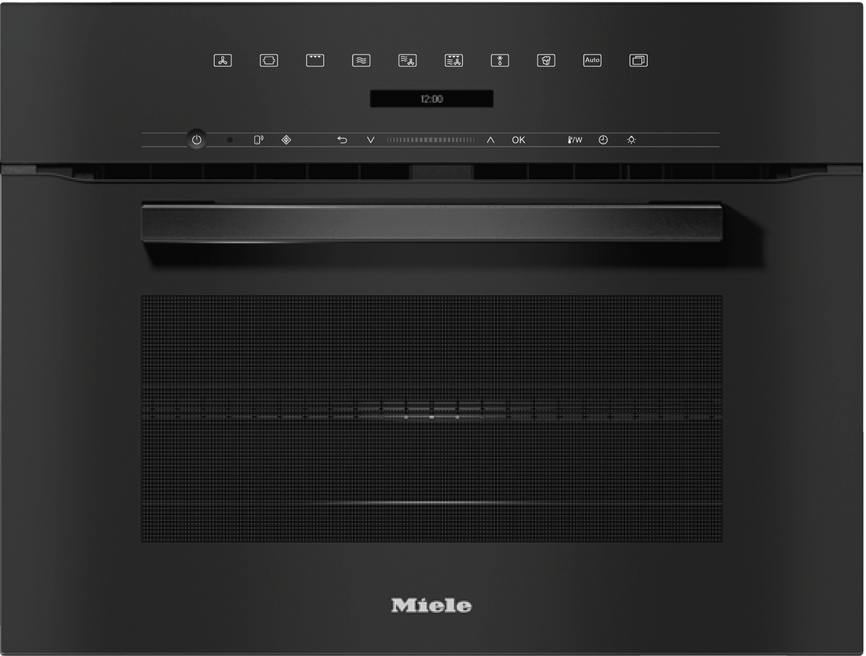 H 7240 BM AM Obsidian black - 24" compact speed oven in a perfectly combinable design with automatic programs and combi modes.