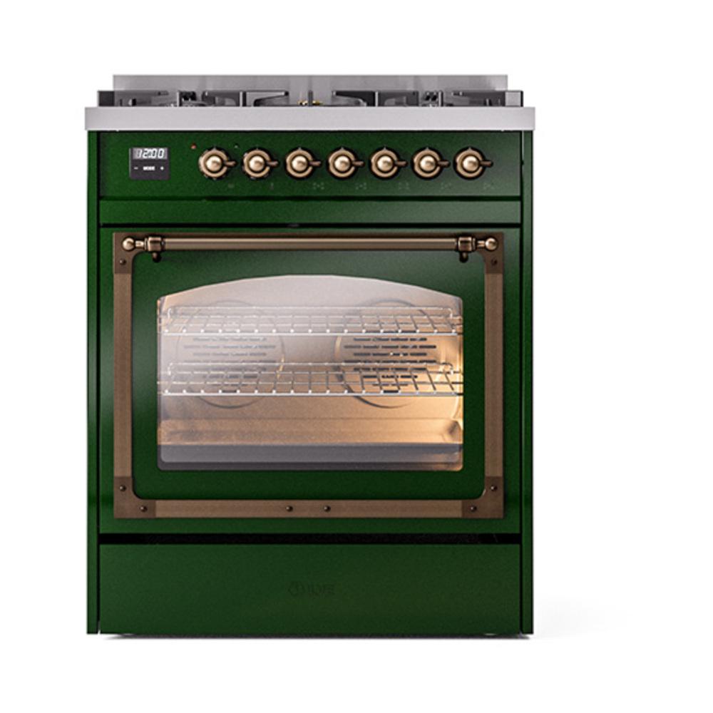 ILVE UN30NMPEGBLP Nostalgie II Noblesse 30 inch Dual Fuel Range (Liquid Propane, Triple Glass Door, Emerald Green, Burnished)