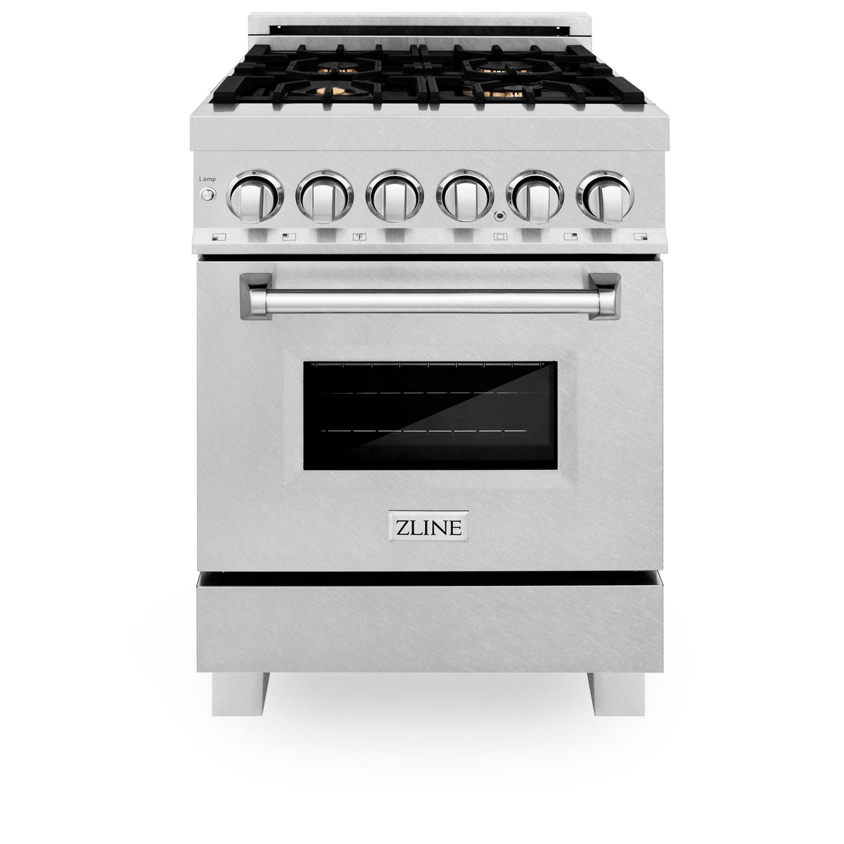 ZLINE 24 in. 2.8 cu. ft. Electric Oven and Gas Cooktop Dual Fuel Range with Griddle and Brass Burners in Fingerprint Resistant Stainless (RAS-SN-BR-GR-24)