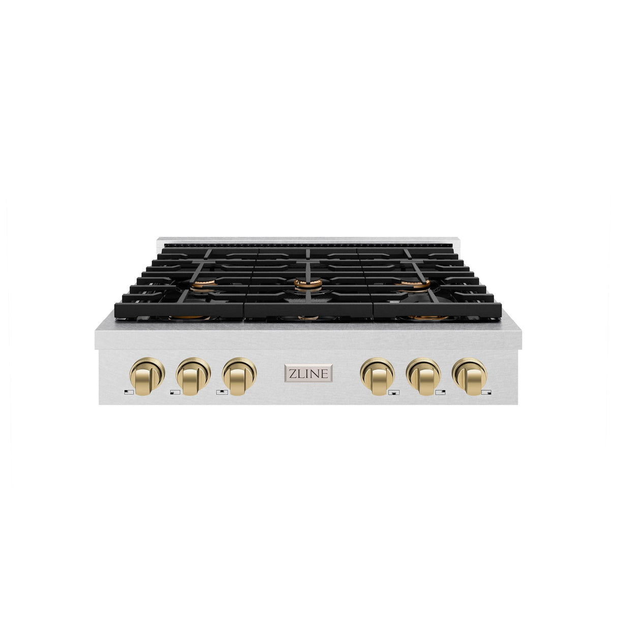ZLINE 36 in. Autograph Edition Paramount Gas Rangetop with 6 Burners and Porcelain Cooktop in DuraSnow' Stainless Steel with Champagne Bronze Accents (SRTSZ-36-CB)
