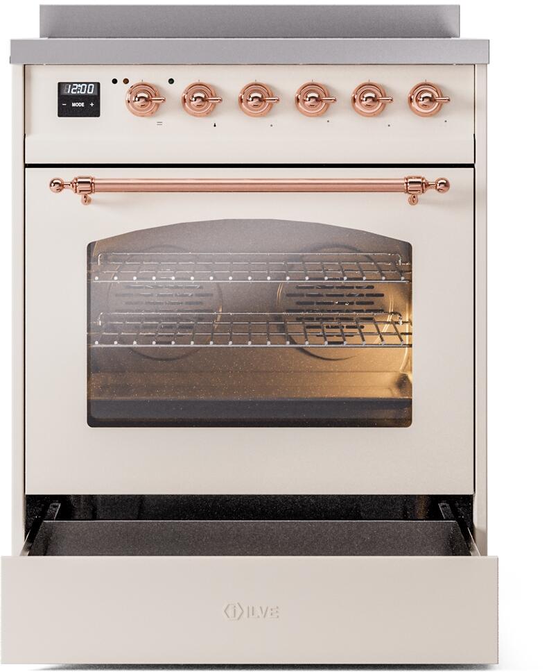 Nostalgie II 30 Inch Electric Freestanding Range in Antique White with Copper Trim