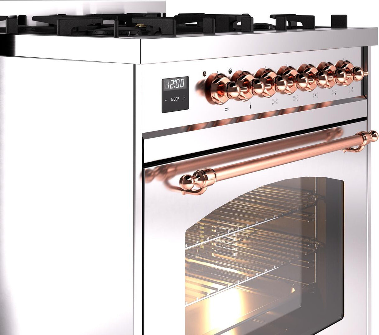 Nostalgie II 30 Inch Dual Fuel Natural Gas Freestanding Range in Stainless Steel with Copper Trim