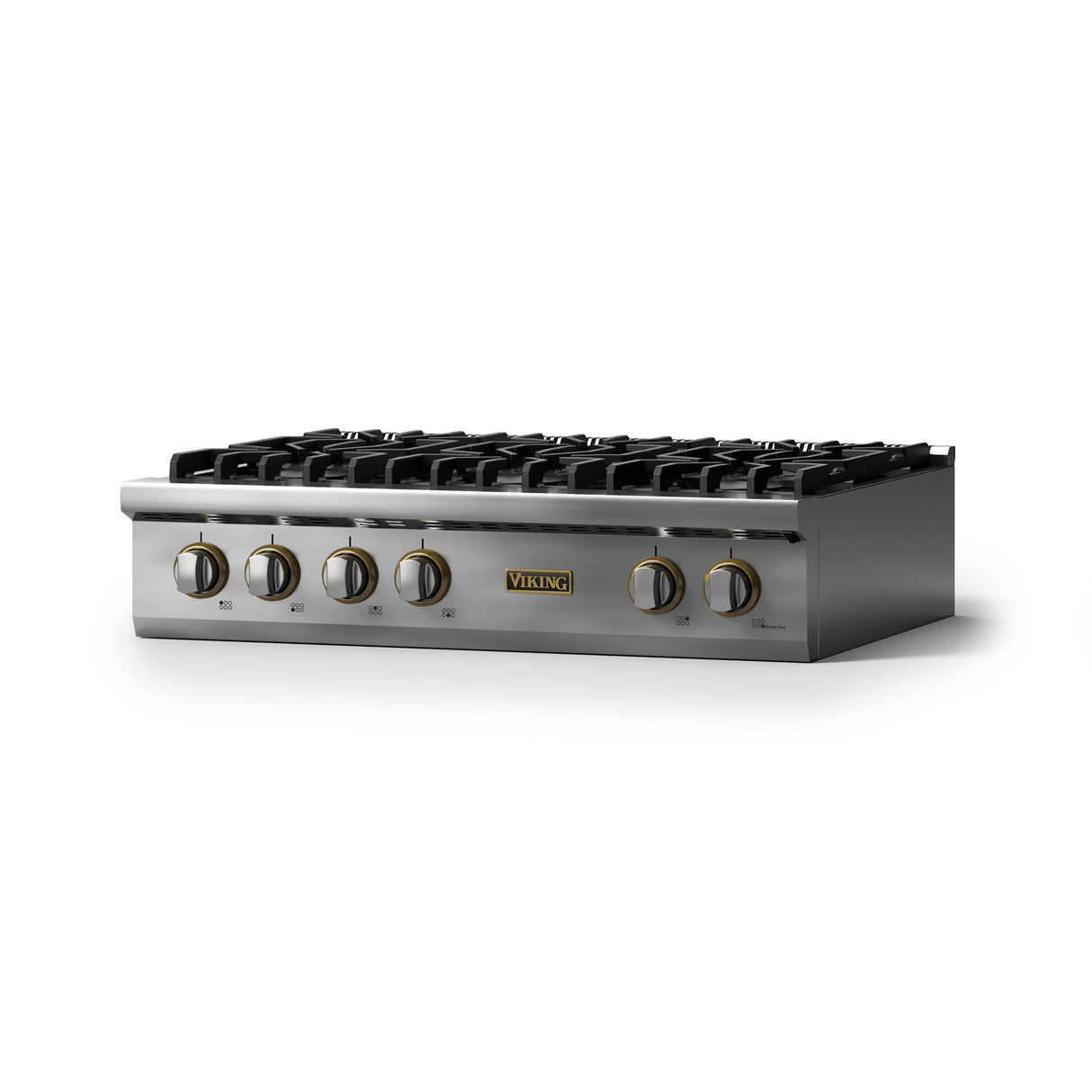 36"W. Gas Rangetop (Burner: 6b, Finish: Stainless Steel, Trim: Brushed Brass, Fuel: Natural Gas)