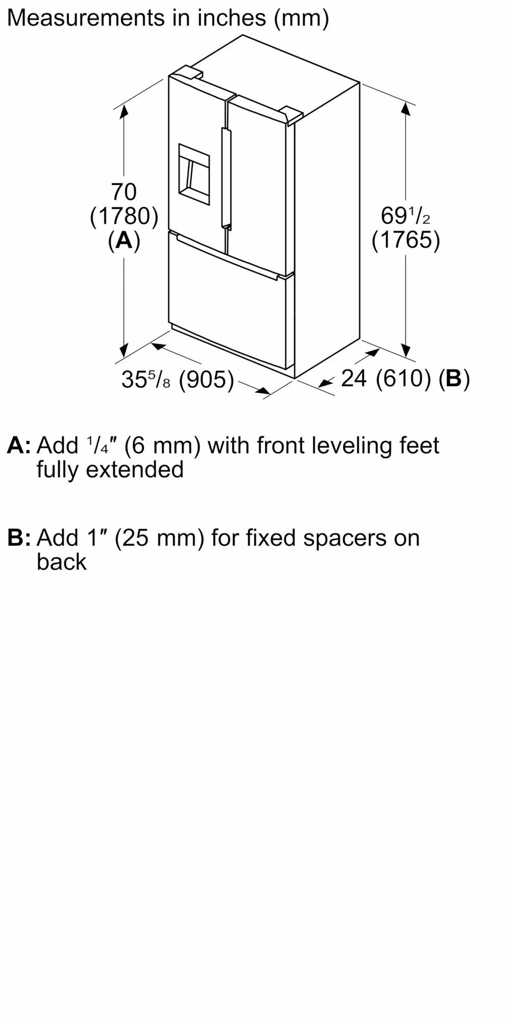 100 Series French Door Bottom Mount Refrigerator 36" Stainless steel (with anti-fingerprint), Total No Frost