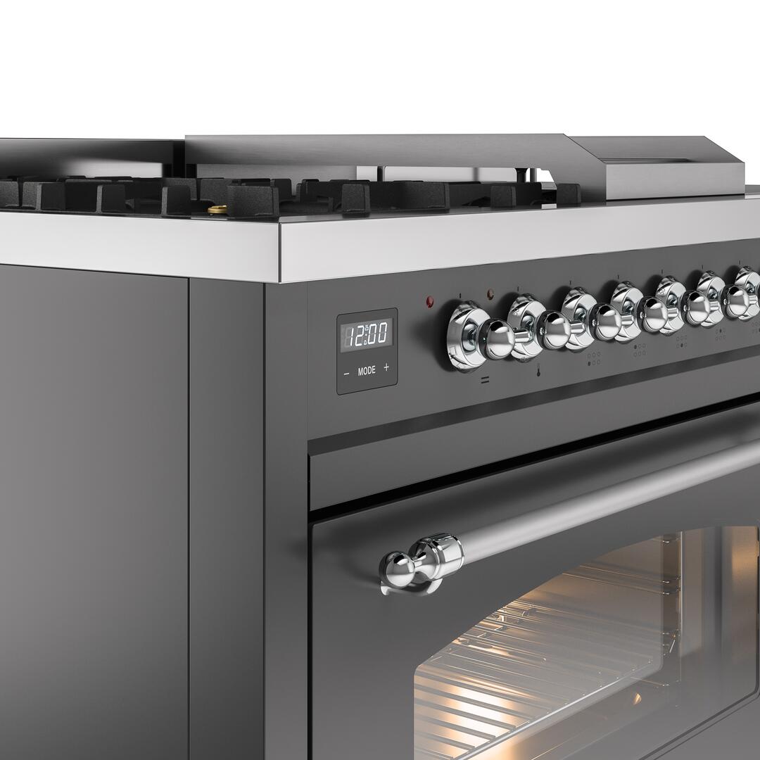 Nostalgie II 48 Inch Dual Fuel Liquid Propane Freestanding Range in Matte Graphite with Chrome Trim