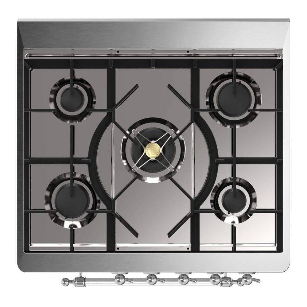 ILVE UM30NR3SSC Majestic III 30 inch Dual Fuel Range with 5 Black Brass Burners, Dual Function Burner up to 25,000 BTU (Natural Gas, Triple Glass Door, Stainless Steel, Chrome)