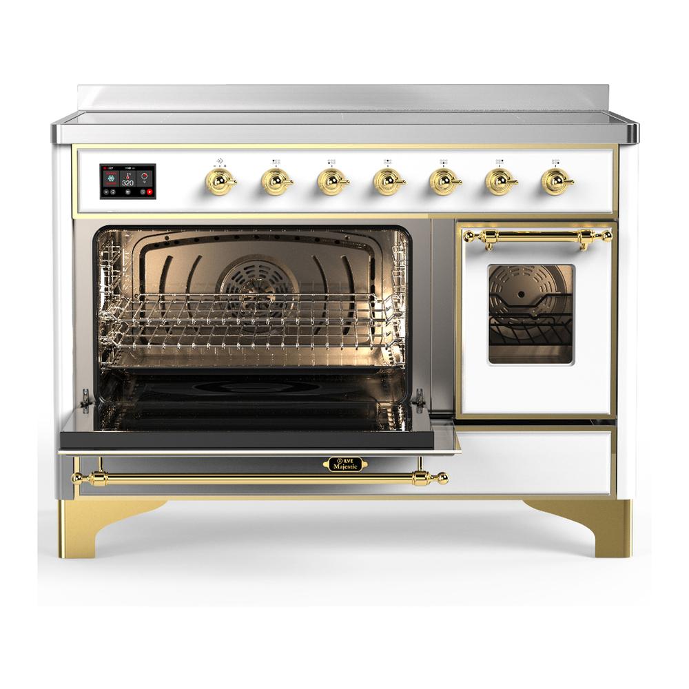 ILVE UMIB48NR3WHG Majestic III 48 inch Induction Range with 6 Elements, 5.02 cu. ft. Total Oven Capacity (Triple Glass Door, White, Brass)