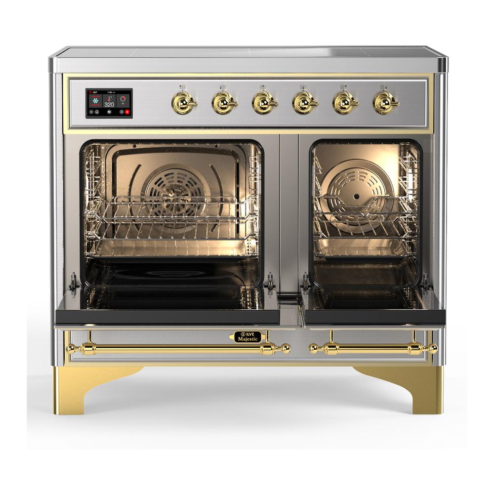 ILVE UMDIB40QNR3SSG Majestic III 40 inch Induction Range with 6 Elements, 3.82 cu. ft. Total Oven Capacity (Solid Door, Stainless Steel, Brass)