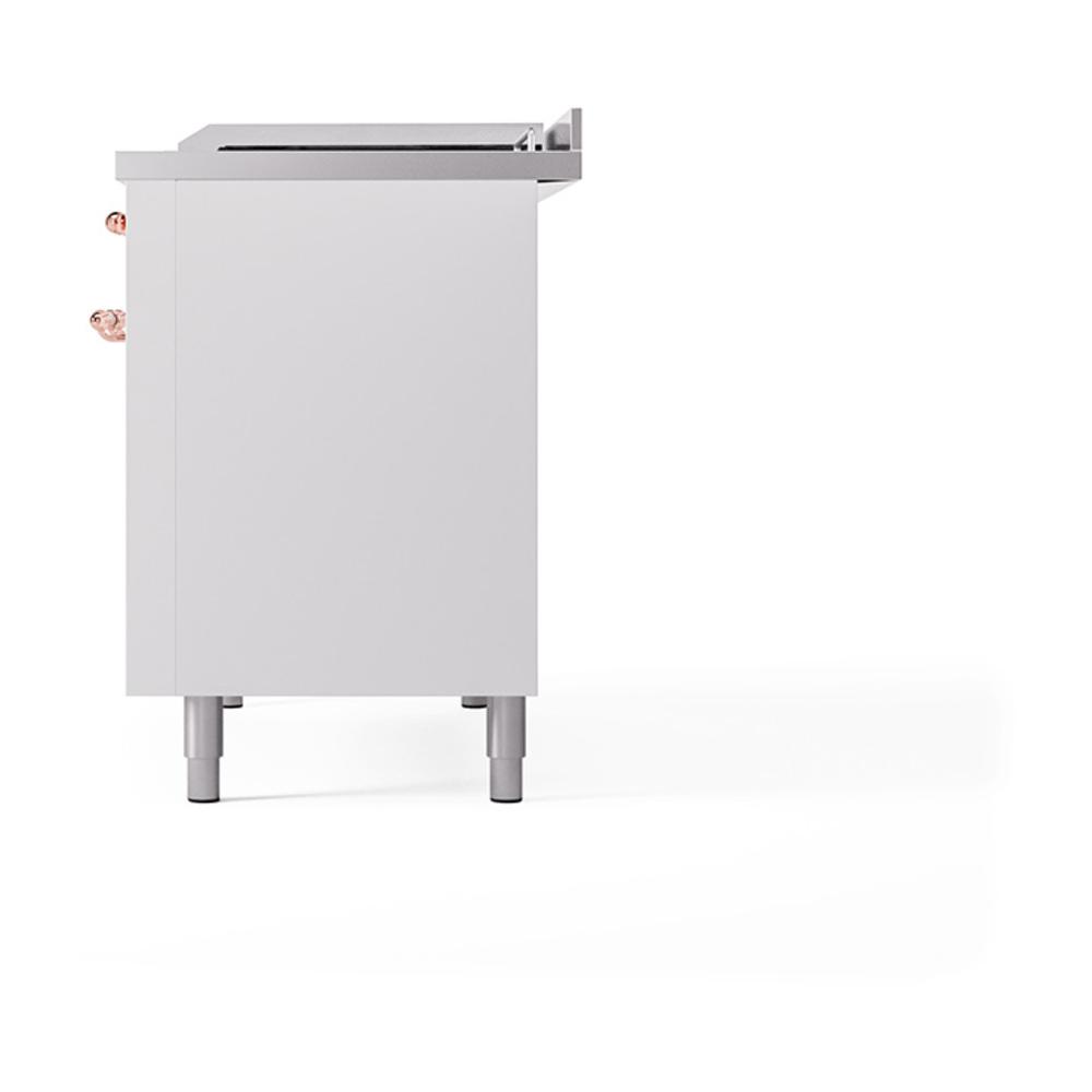 ILVE UN48FSQNMPWHPLP Nostalgie II Noblesse 48 inch Dual Fuel Range (5 Sealed Burners + Griddle + French Top, Liquid Propane, Solid Door, White, Copper)