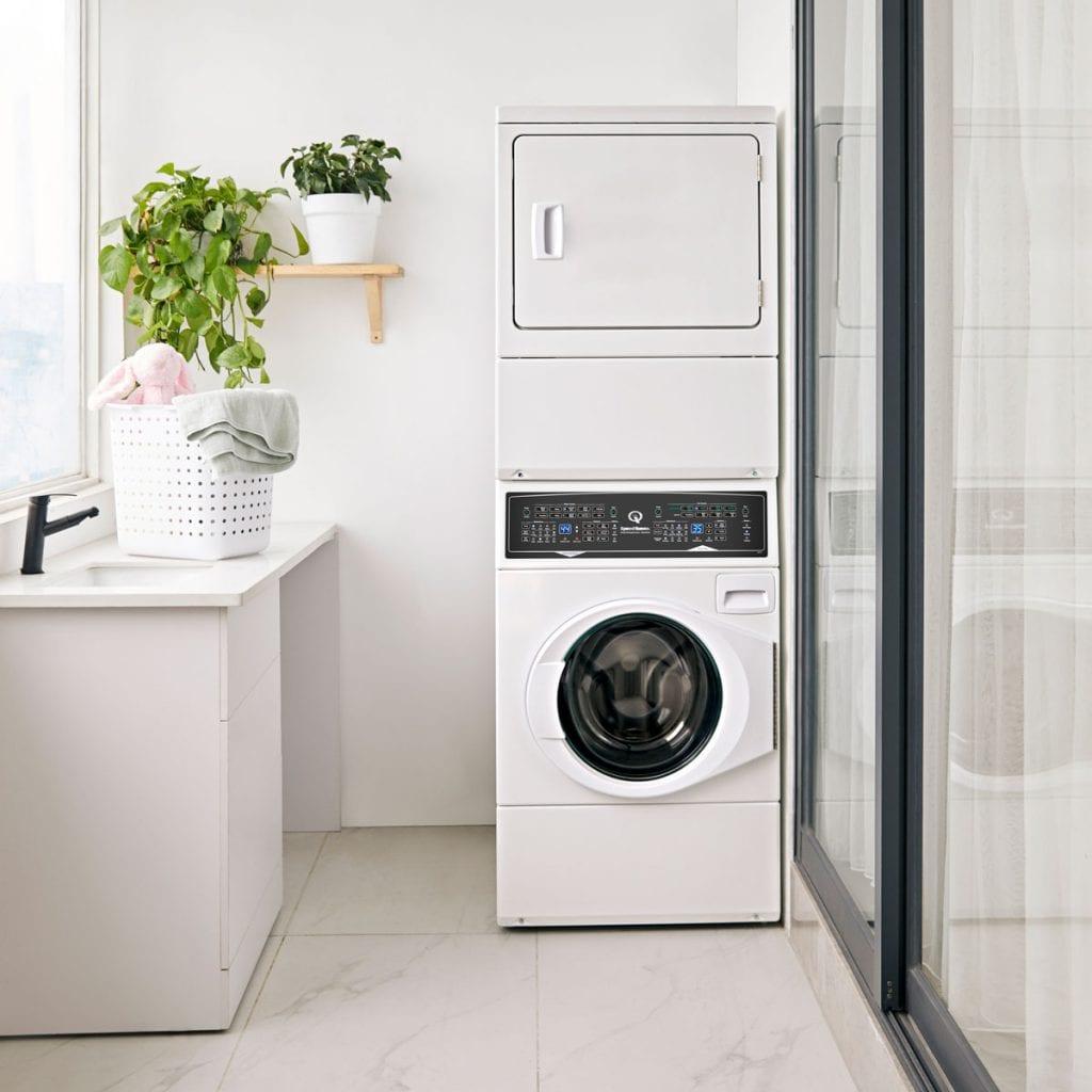 SF7 Stacked White Washer - Gas Dryer with Pet Plus Sanitize Fast Cycle Times 5-Year Warranty