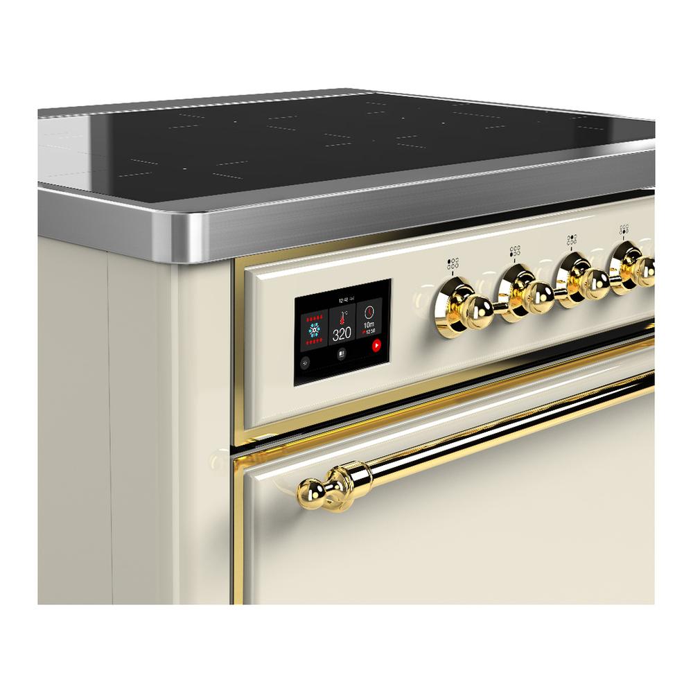 ILVE UMIB36QNR3AWG Majestic III 36 inch Induction Range with 6 Elements, 3.5 cu. ft. Total Oven Capacity (Solid Door, Antique White, Brass)