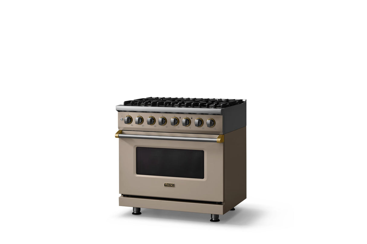 36"W. Dual Fuel Range (Burner: 6b, Finish: Nantucket, Trim: Polished Chrome, Fuel: Propane)