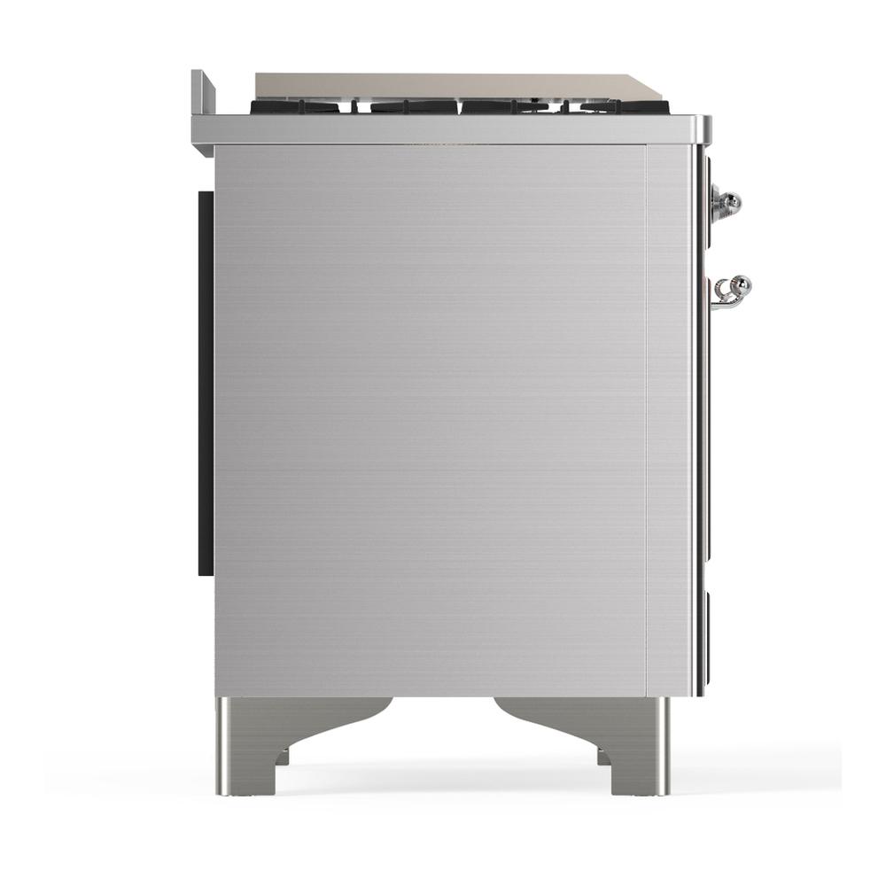 ILVE UM48FSQNR3SSC Majestic III 48 inch Dual Fuel Range with 5 Black Brass Burners, Griddle and French Top, Dual Function Burner up to 25,000 BTU (Natural Gas, Solid Door, Stainless Steel, Chrome)