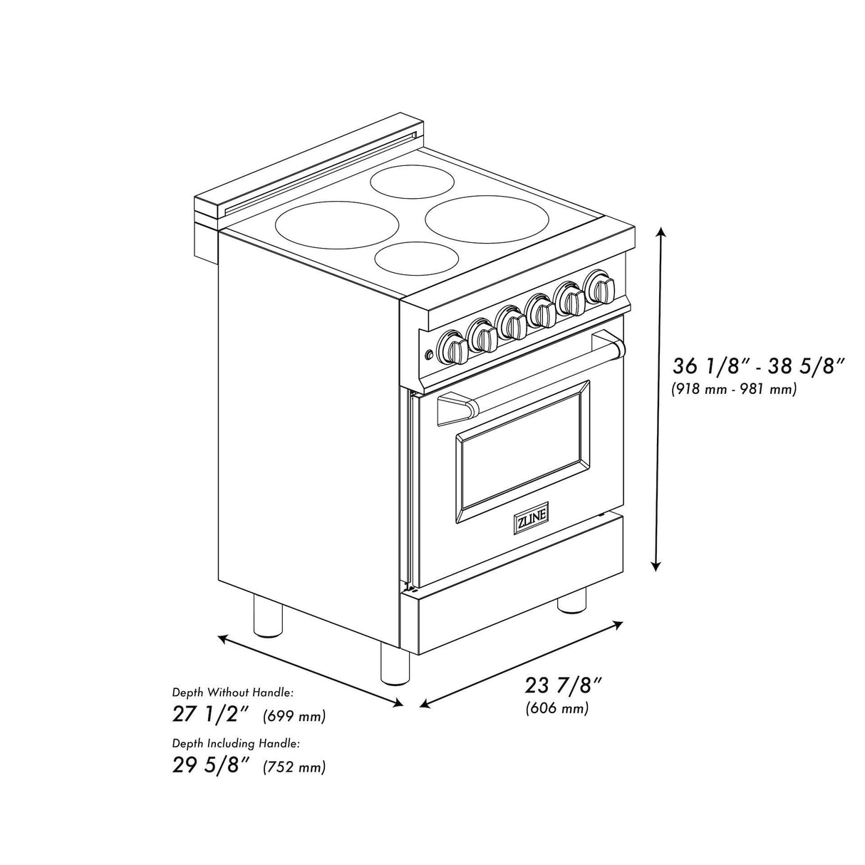 ZLINE 24 in. 2.8 cu. ft. Legacy Induction Range with 4 Element Cooktop and Electric Oven