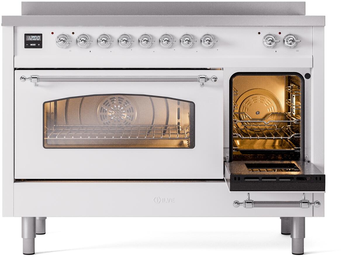 Nostalgie II 48 Inch Electric Freestanding Range in White with Chrome Trim
