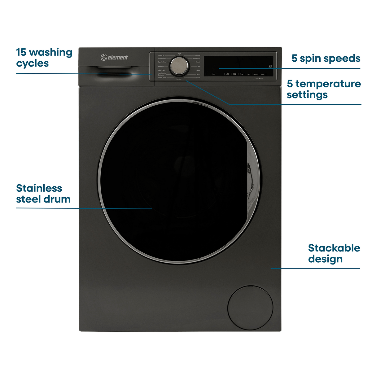 Element 24-inch 2.2 cu. ft. Front Load Washer - Gray, ENERGY STAR (ECW2224EGG)