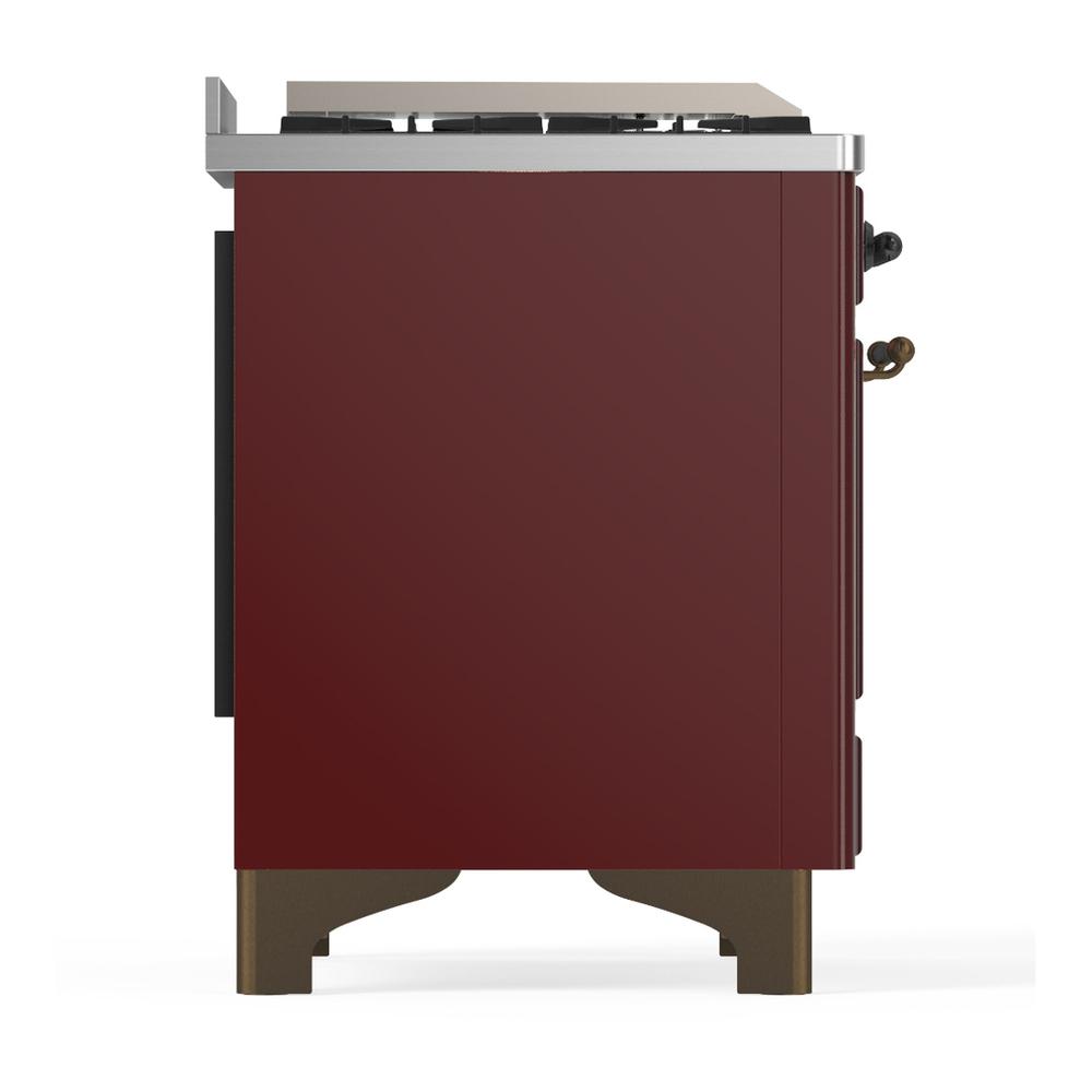 ILVE UM36FNR3BUB Majestic III 36 inch Dual Fuel Range with 6 Black Brass Burners and Griddle, Dual Function Burner up to 25,000 BTU (Triple Glass Door, Burgundy, Burnished, Natural Gas)